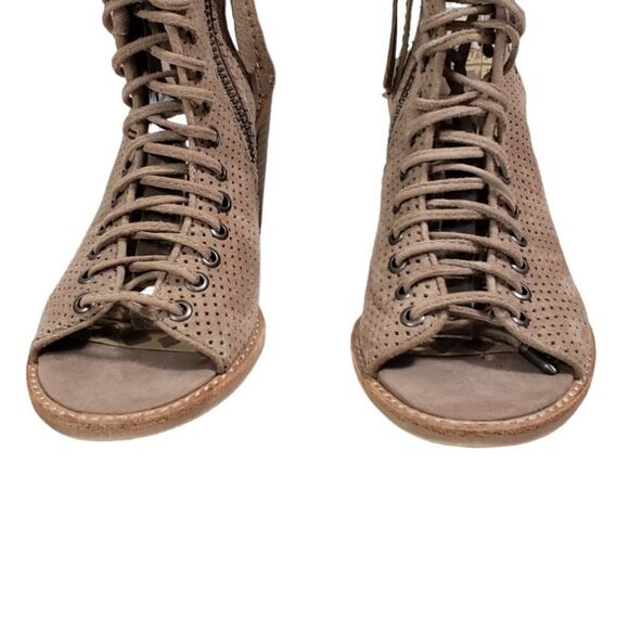 Dolce Vita Boots Womens 6.5 Tan Suede Peep Toe Perforated Block Zip Cutout Lace - Picture 3 of 7